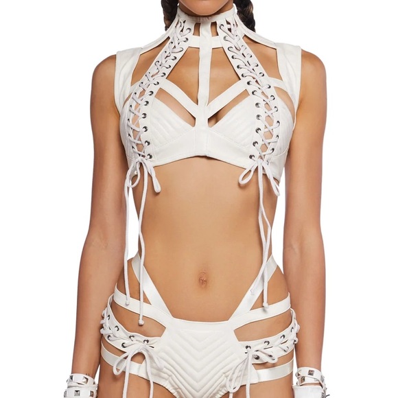 White Lace-Up Women's Top - Picture 5 of 5